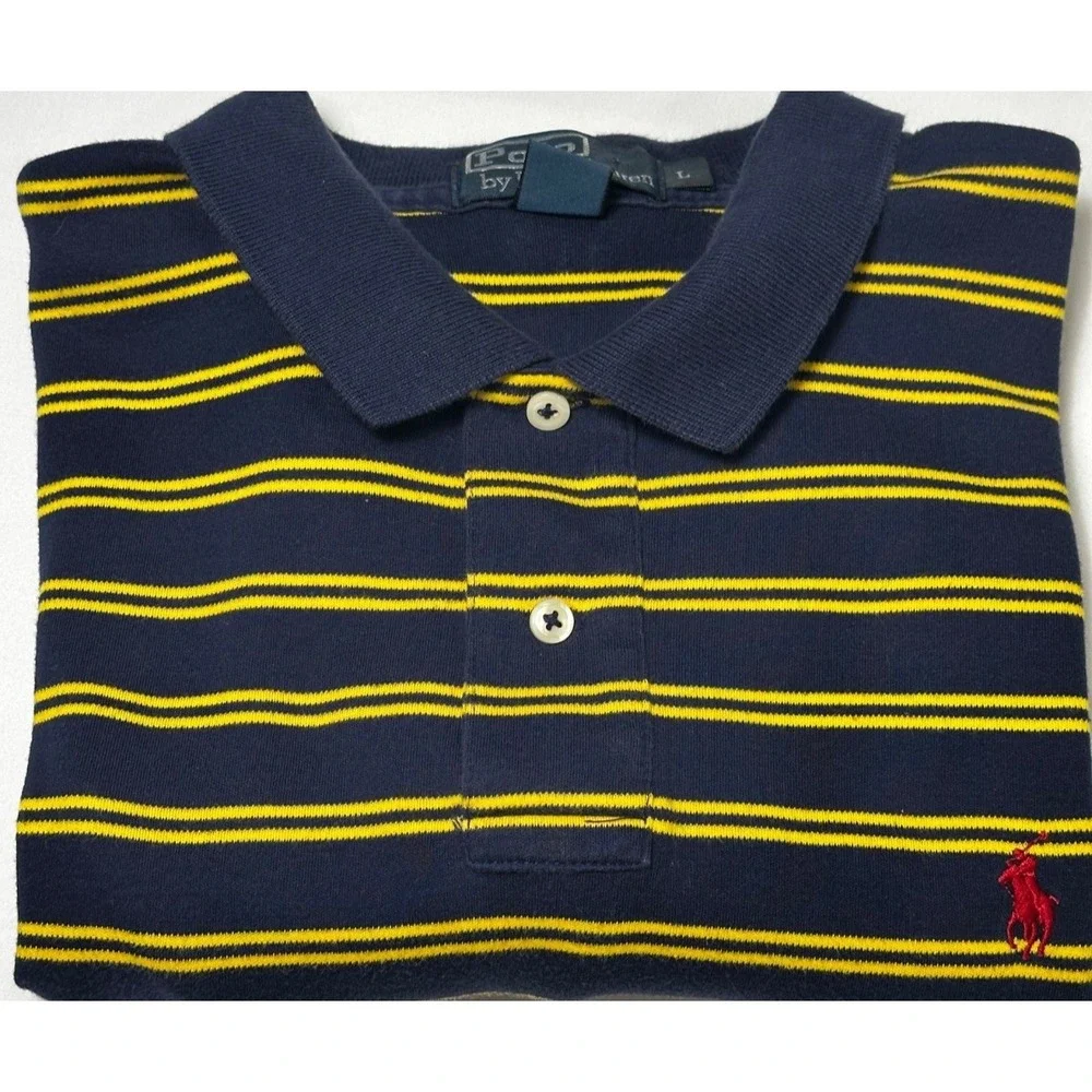 Ralph Lauren Mens Short Sleeve Polo Striped Red Pony Large